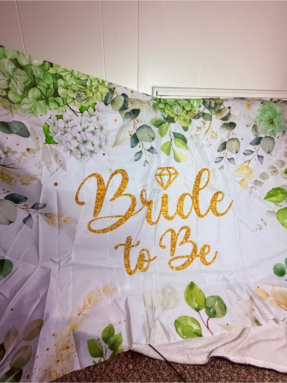 Amazon Bride to Be Backdrop Banner in Gold and Green